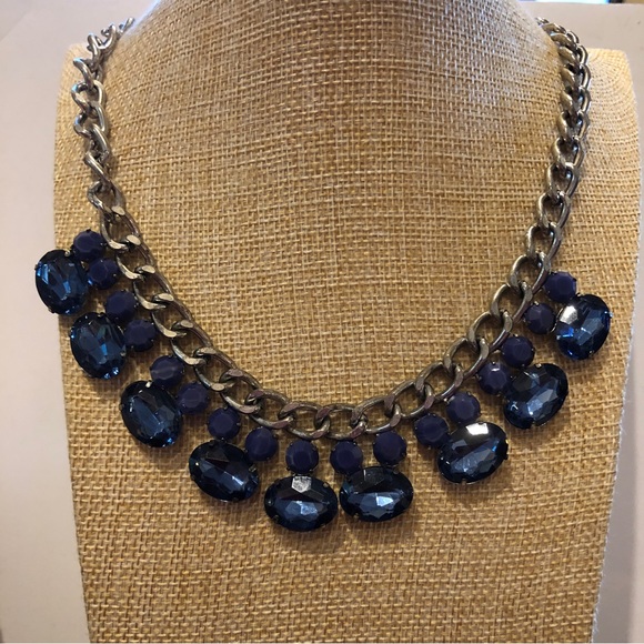 New Chico’s Statement Necklace- antiqued silver with bright blue cut crystals - Picture 3 of 8